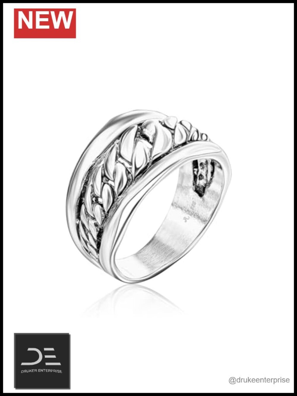 Sterling Silver Vintage Statement Ring for Women - Curb Chain Design, Size 7